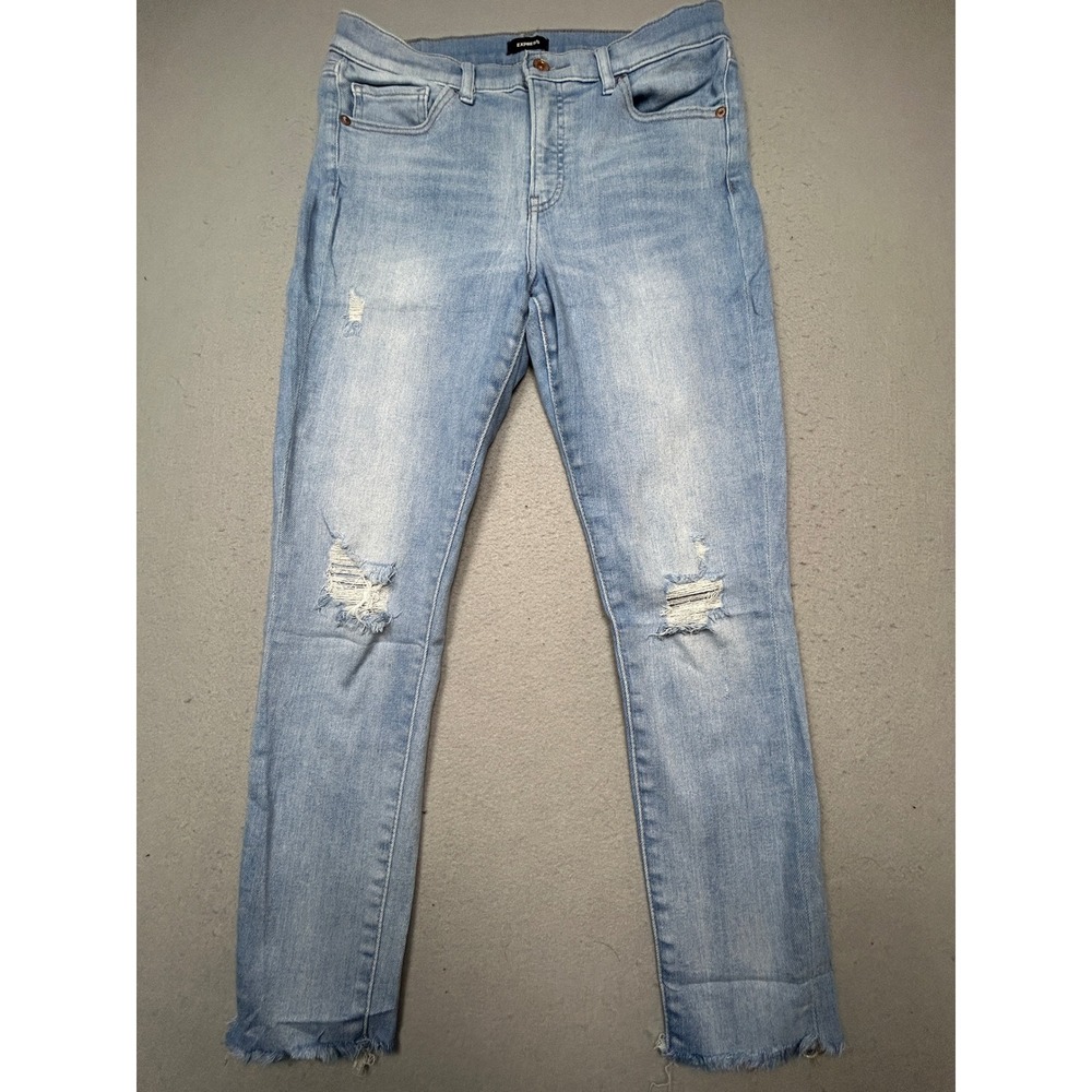 Express Skinny Mid Rise Denim Light Wash Distressed 10/R W29 Womens Jeans